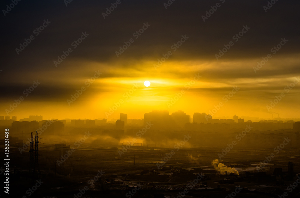 Silhouette city sun light sunset doomsday sky sunrise sunset building industrial