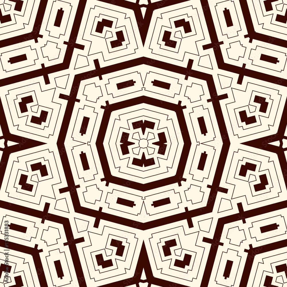 Outline ethnic abstract background. Seamless pattern with symmetric geometric ornament. Vector illustration