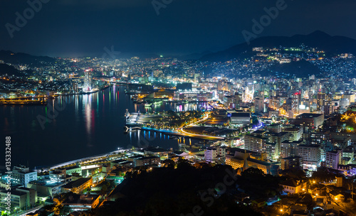 Nagasaki city in Japan at night