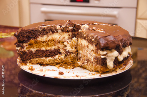 Praguer chocolate cake on a plate photo