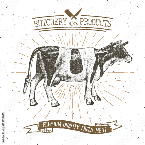 Butcher Shop vintage emblem beef meat products, butchery Logo template retro style. Vintage Design for Logotype, Label, Badge and brand design. vector illustration