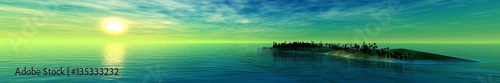 Fototapeta Naklejka Na Ścianę i Meble -  Panorama of the sea sunset over the island, the light above the water, ocean sunset over the tropics


