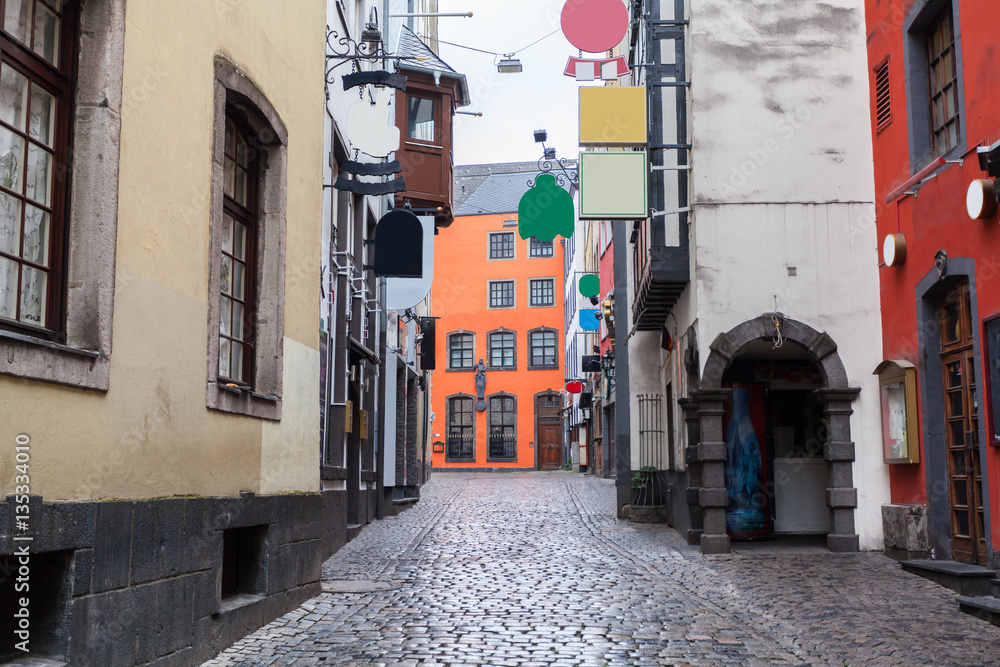 Lovely street with old houses in the heart of Cologne. Germany. Houses in Bavarian style.