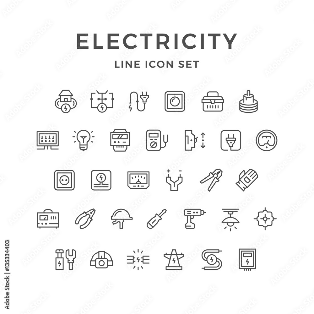 Set line icons of electricity Set line icons of electricity