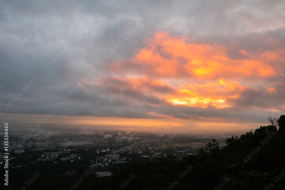 Sunrise at city of Chiang mai, Doi suthep Chiang Mai Thailand.