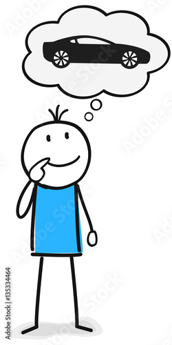 Figur träumt von einem tollen Auto Sportwagen