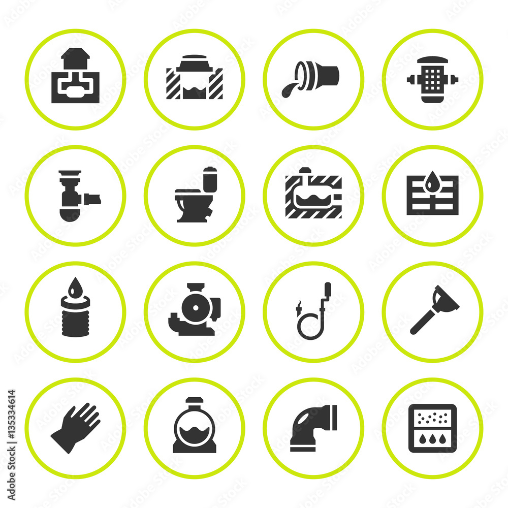 Set round icons of sewerage Set round icons of sewerage