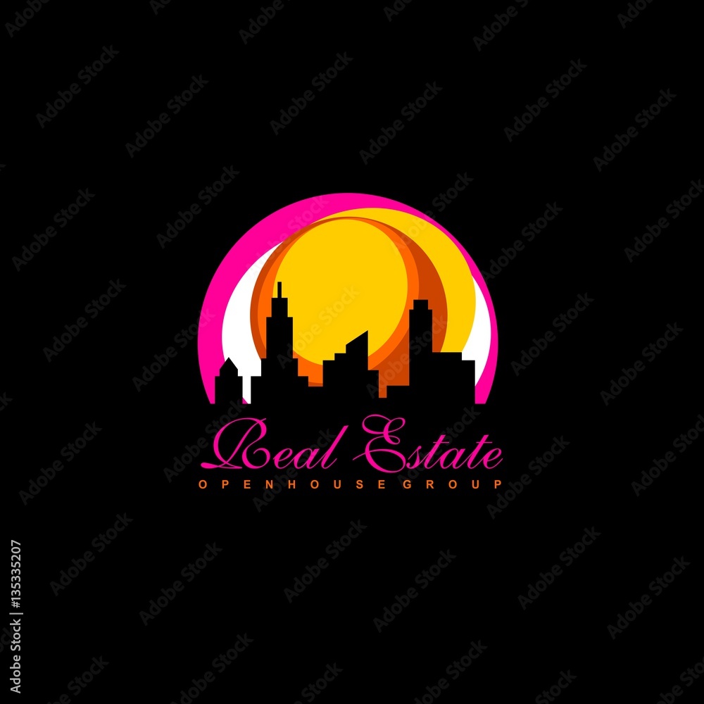 Real Estate vector logo on black background. House abstract concept icon