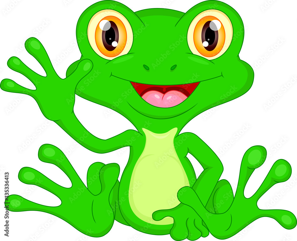 Naklejka premium Green frog cartoon waving