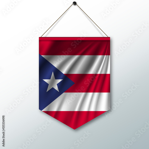 The national flag of Puerto Rico. The symbol of the state in the pennant hanging on the rope. Realistic vector illustration.