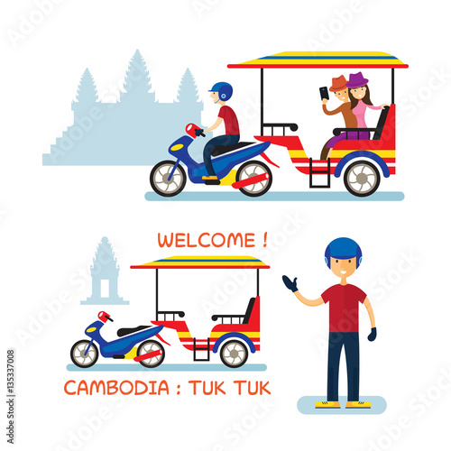 Cambodia Tuk Tuk Service for Tourist, Angkor Wat Background, Transportation, Travel and Tourist Attraction