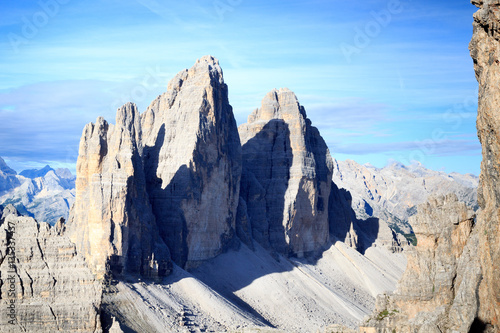 Mountain Drei Zinnen and Sexten Dolomites panorama in South Tyrol, Italy