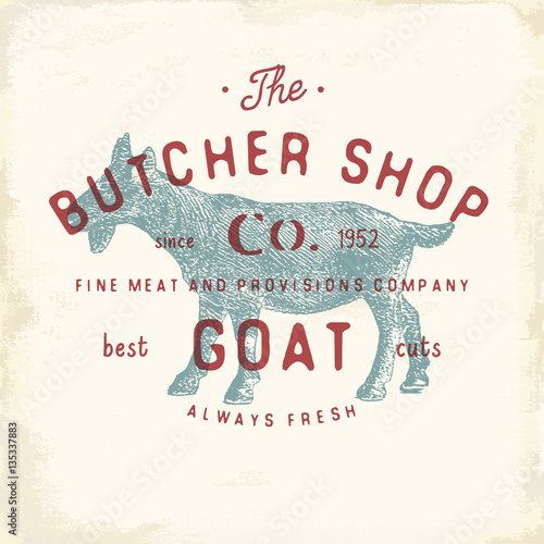 Butcher Shop vintage emblem goat meat products, butchery Logo template retro style. Vintage Design for Logotype, Label, Badge and brand design. vector illustration