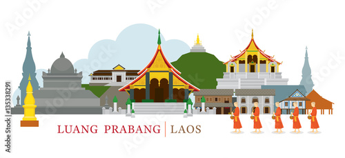 Luang Prabang, Laos, Landmarks and Monks on Alms Round, Culture, Travel and Tourist Attraction