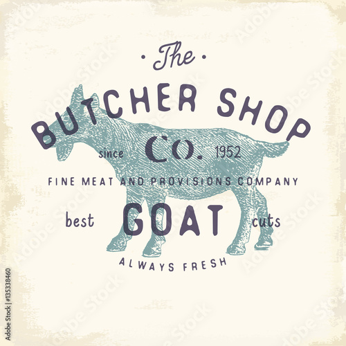 Butcher Shop vintage emblem goat meat products, butchery Logo template retro style. Vintage Design for Logotype, Label, Badge and brand design. vector illustration