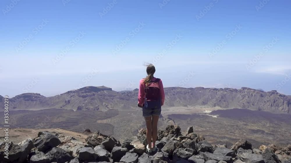 Girl On The Top Of A Mountain Looking Down The Valley Girl On The Top Of A Mountain Looking Down The Valley