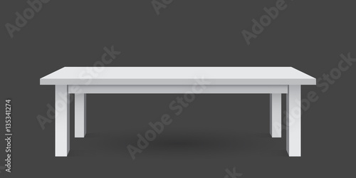 Vector 3d table for object presentation. Empty white top table isolated on black background.
