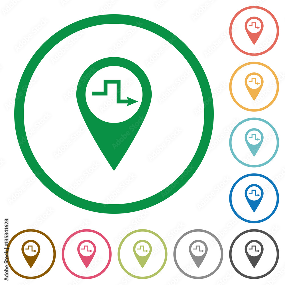 Route planning flat icons with outlines Route planning flat icons with outlines