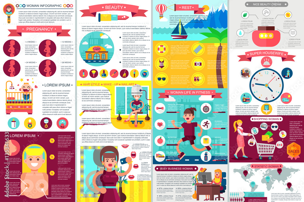 Woman infographic elements data visualization Woman infographic elements data visualization