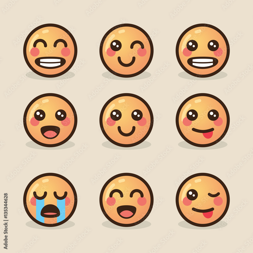 vector illustration style kawaii emoticons with various emotions on a light background vector illustration style kawaii emoticons with various emotions on a light background