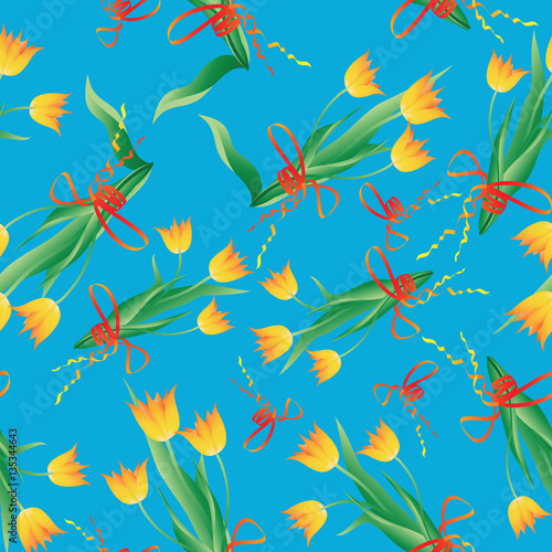 Bouquet of yellow tulips. Seamless pattern. Design for fabric  tapestry  packaging materials  background for website.