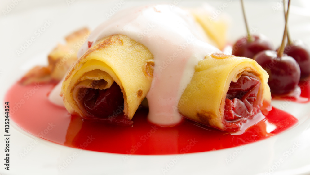 crepe pancake with cherry crepe pancake with cherry