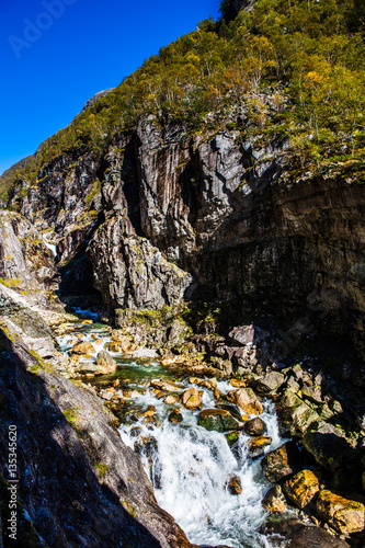 Small waterfalls in beautiful western scenery, Norway
