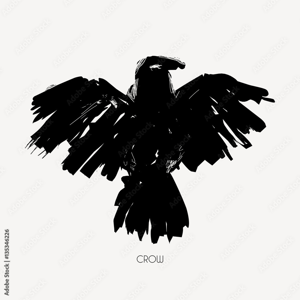 Obraz Grungy abstract raven illustration. Vector tribal bird.