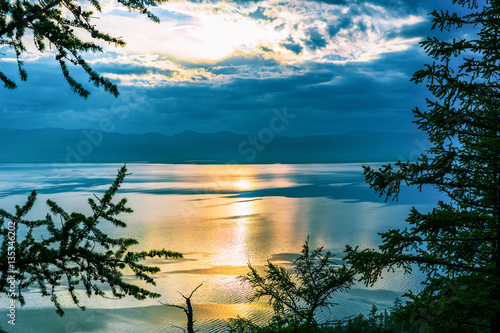 Colorful sunset over the lake Hovsgol, Mongolia 