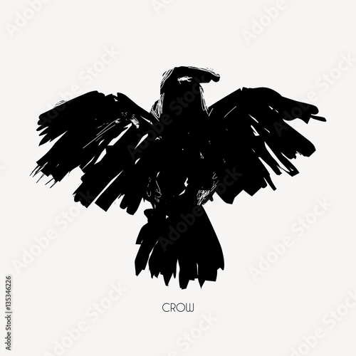 Grungy abstract raven illustration. Vector tribal bird.