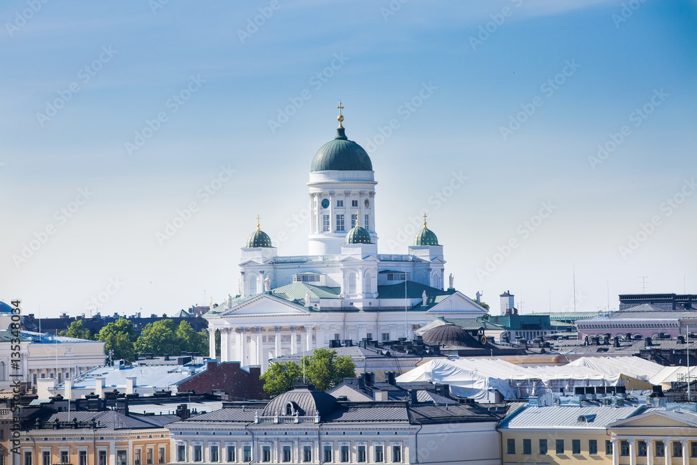 Cityscape of Helsinki, Finland.  Uspenski Cathedral. Rooftops. 