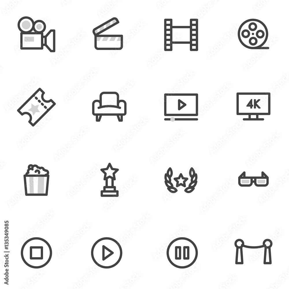 vector icons on the theme of cinema and films  a light background