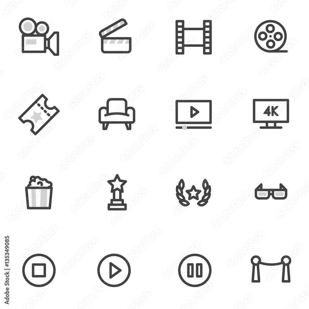 vector icons on the theme of cinema and films a light background vector icons on the theme of cinema and films a light background