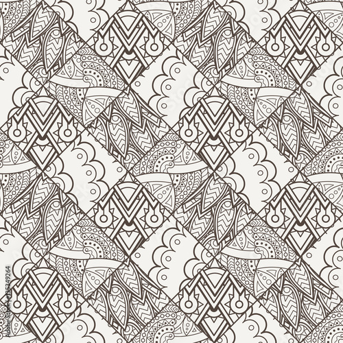 Patch Boho Flower Seamless Pattern. Mandala patchwork, oriental design. Wallpaper, furniture textile, fabric print, tile deco.