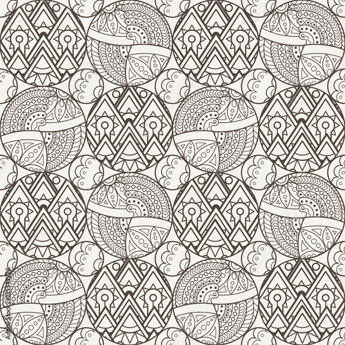 Patch Boho Flower Seamless Pattern. Mandala patchwork, oriental design. Wallpaper, furniture textile, fabric print, tile deco.
