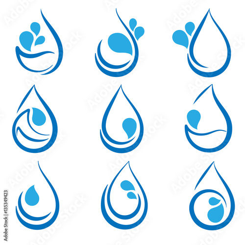 Set of water design elements, emblems, signs logo and icons