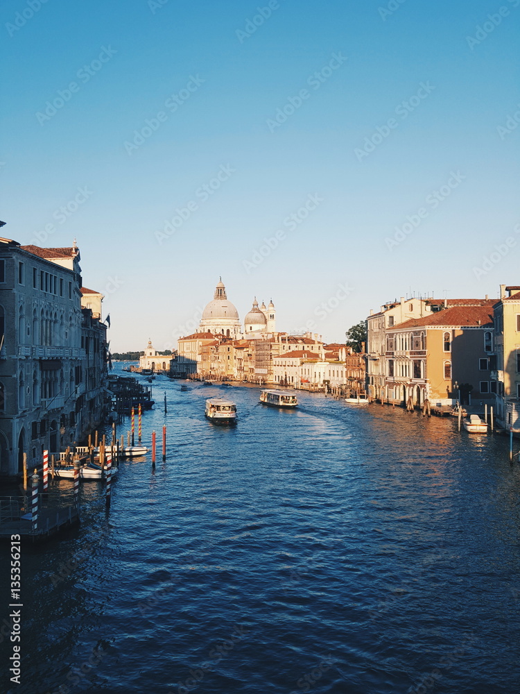 Grand Canal and Basilica Santa Maria della Salute, Venice, Italy and sunny day