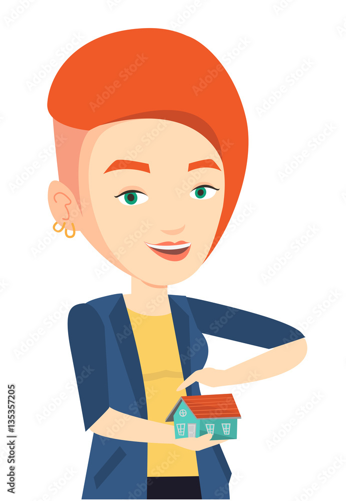 Insurance agent protecting model of the house. Insurance agent protecting model of the house.