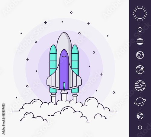 Space rocket launch. Vector illustration