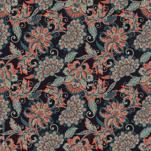 ethnic flowers seamless vector pattern. floral vintage background