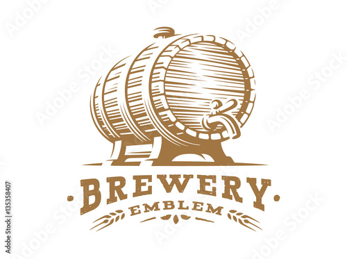 Wooden beer barrel logo - vector illustration, emblem brewery design on white background