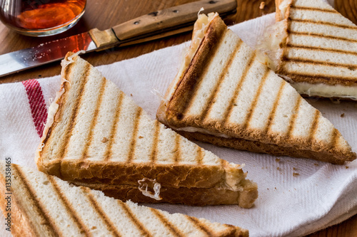 Turkish Sandwich Toast (Tost) with cheddar or melted cheese and tea