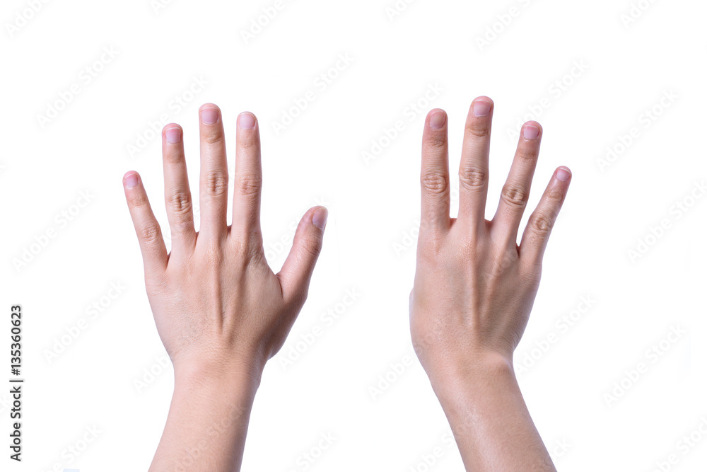Hand women asian nine finger symbol isolated on white background Hand women asian nine finger symbol isolated on white background