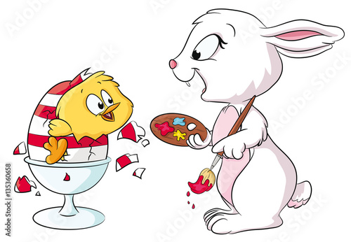 Vektor Illustration eines niedlichen Häschens mit Küken