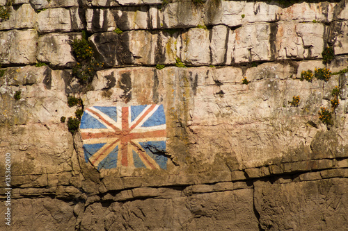 Union flag, painted on England side of River Wye opposite Chepst