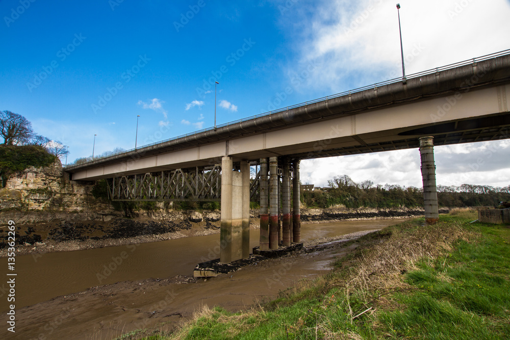 Modern road bridge over River Wye, Chepstow. Modern road bridge over River Wye, Chepstow.