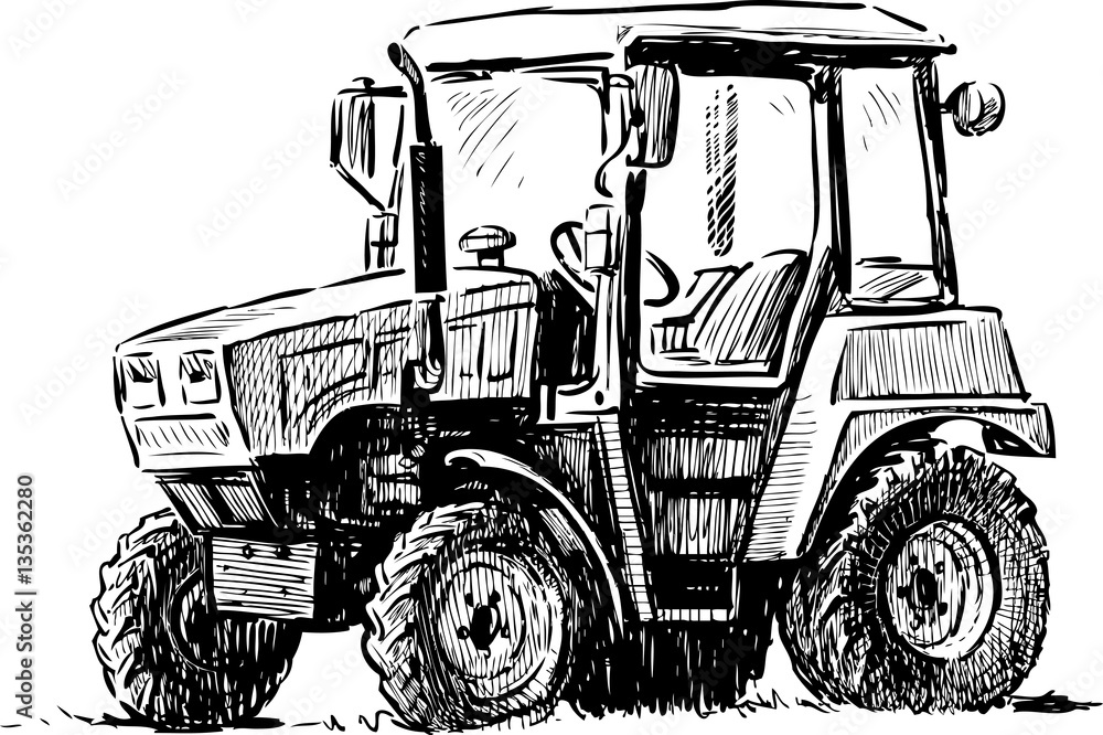 Naklejka premium sketch of a small agricultural tractor
