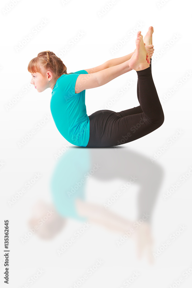 beautiful woman doing yoguna white background beautiful woman doing yoguna white background