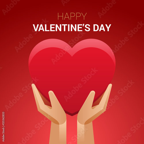 Valentines day illustration. Hands holding heart sign. 