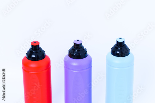 Plastic water bottles for exercise on white backgroud .